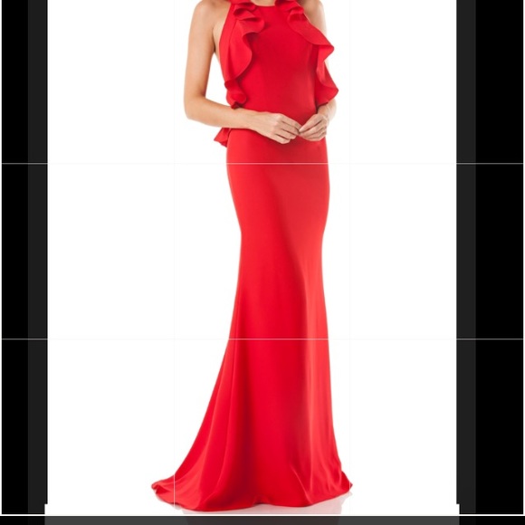 Carmen Marc Valvo Infusion Ruffle Trumpet Gown. - Picture 7 of 7